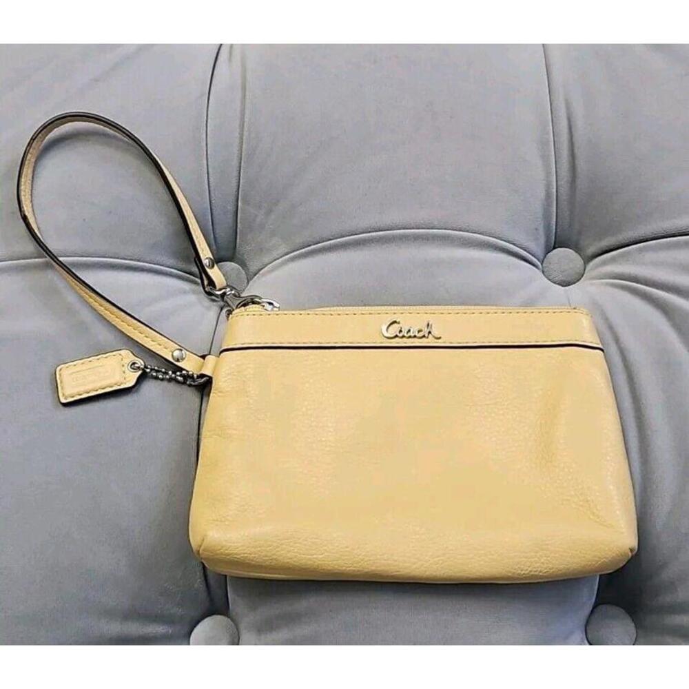 COACH Logo Yellow Leather Wristlet Zip Coin Purse Clutch